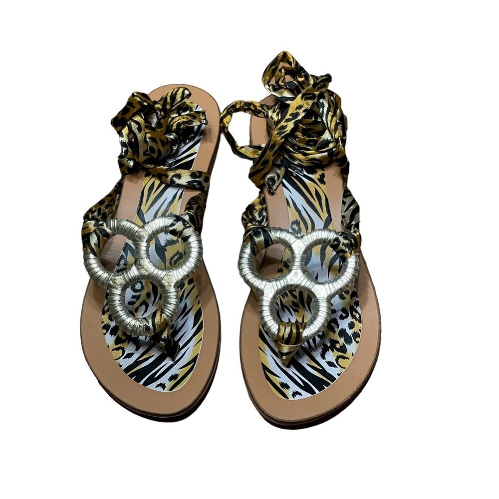 BUMPER.Women gladiator print‎ animal fabric strap sandals size 8 - Picture 2 of 12